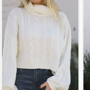 Love tree size large turtleneck white cable knit sweater